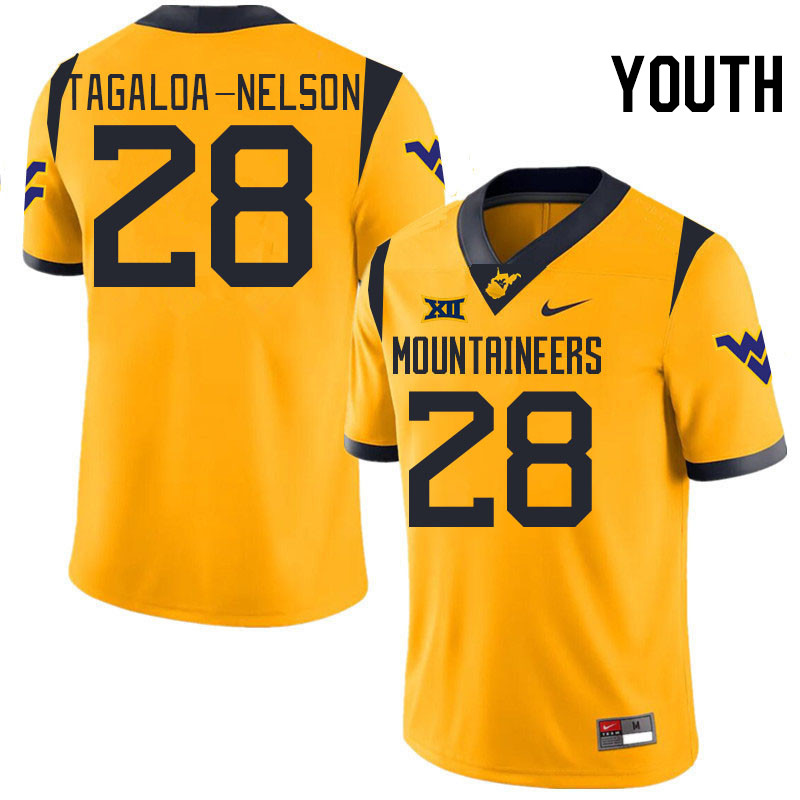 Youth #28 Aden Tagaloa-Nelson West Virginia Mountaineers College 2024 New Uniforms Football Jerseys